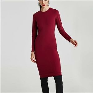 🆕Zara Long Sleeve Burgundy Midi Dress Size S